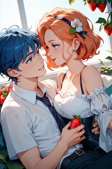 pixar-style, a strawberry and a male blueberry being a couple and holding their