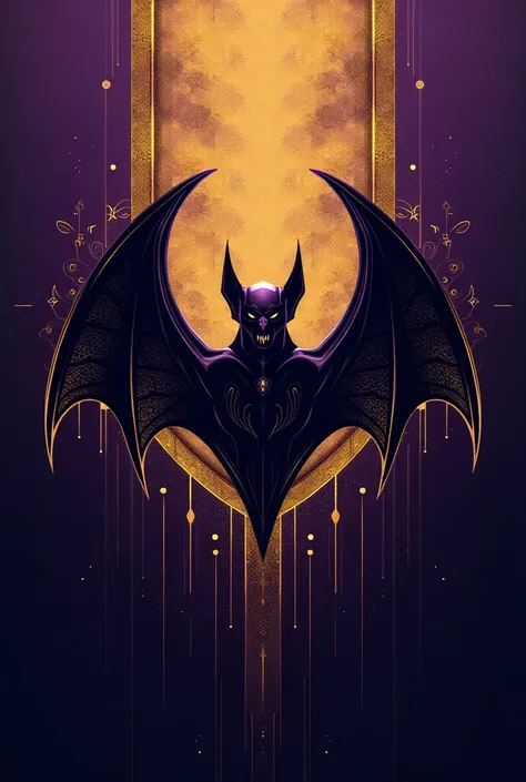 Create an interclass shirt without a shield with the mascot being a bat and the colors being black, purple and gold