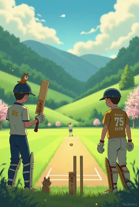 **Ghibli-Style Art Concept:**
**Title:** *"The 17th Whisper of the Willow"*
**Scene:**
- A sun-drenched cricket field nes...