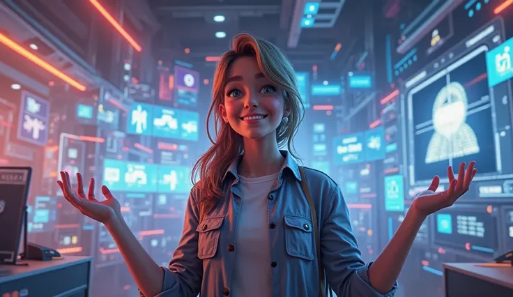 The game developer sells her game on platforms. 3d animated illustration