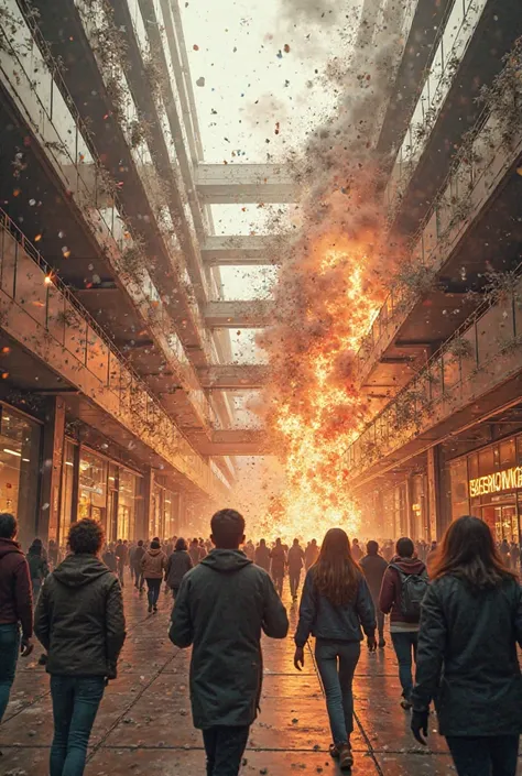 Create an exploding image of a shopping mall in Uruguay