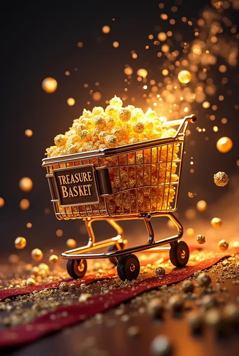 Super dynamic 3D scene: , the marketplace's golden cart flies out of the screen at a speed directly at the viewer, Scattering hy...