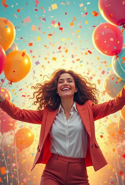 POSTER ECRIT CONGRATULATIONS MARIA POUR TA PROMOTION AVEC DES CONFETTIS ET DES BALLONS