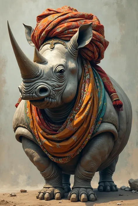 Make me a Muslim rhinoceros with a turban and with obesity