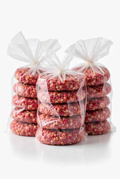 "Only meat ready for hamburgers in clear plastic bag packaging".
- Ten hamburgers arranged in three bags.
- Weight of the...
