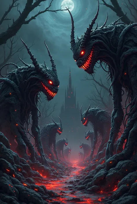 A dark and basic hell with Japanese animation style
