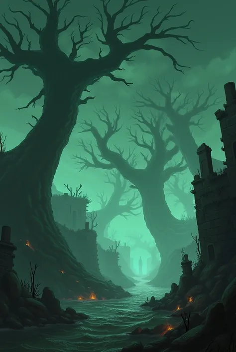 MAKE A 1200X480 RESOLUTION BANNER BASED ON THE SHADOW ISLANDS FROM LEAGUE OF LEGENDS