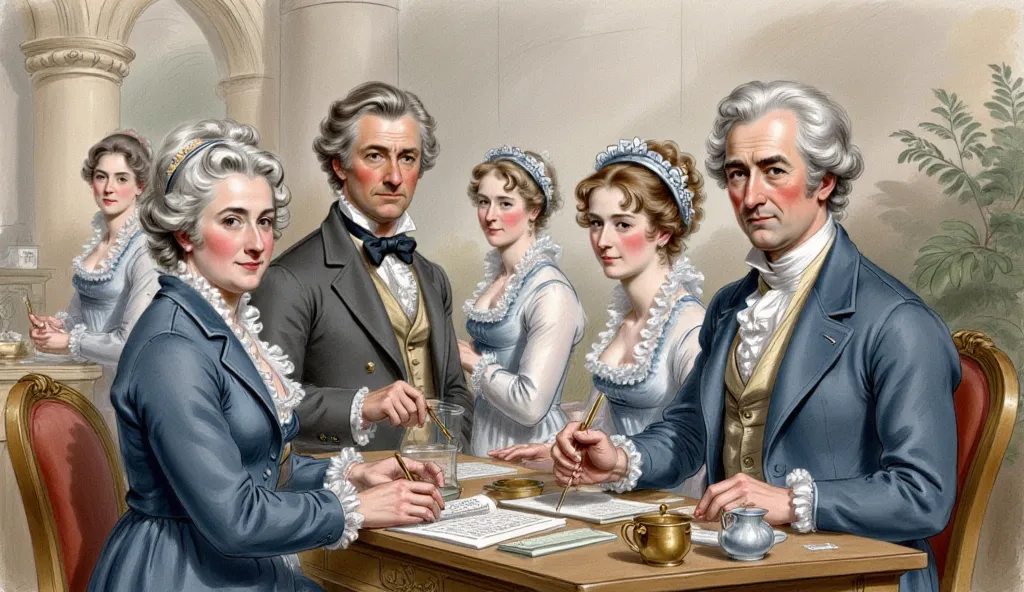 In the style of drwng from the 19th century an image that represents science, History and inventors