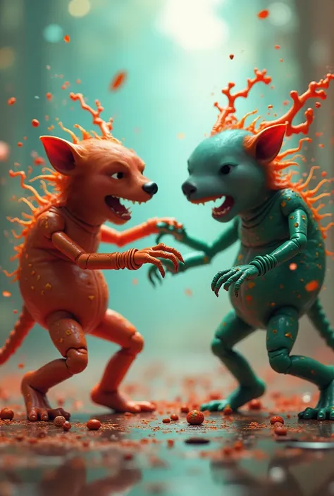 Use these 2 faces to make an italian ai brain rot video like the crocodile bombardino and make them fight trilili tralala