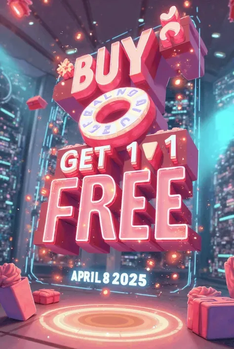 I WANT TO DO 2D, with the content of BUY 2 GET 1, ONLY ONE DAY, APRIL 8, 2025