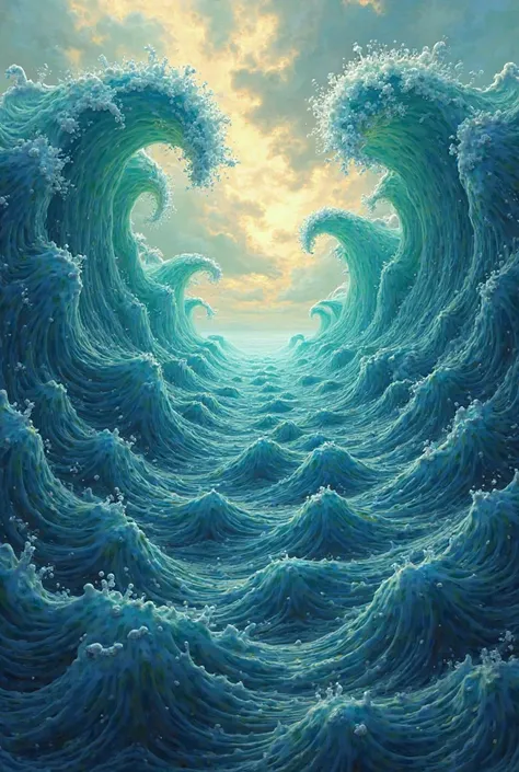 Create an image of the subrealistic sea with its waves in wavy style