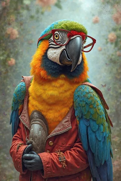 Create a parrot with glasses and with the name's shoe inside a sleeve