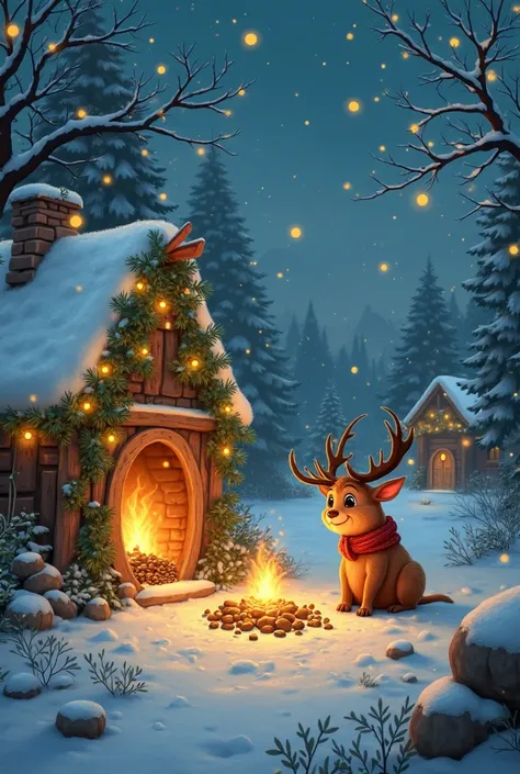 create cartoon illustrations, wide view, high defination,4k, wild animals Haggis and their families, A cozy Haggis village decor...