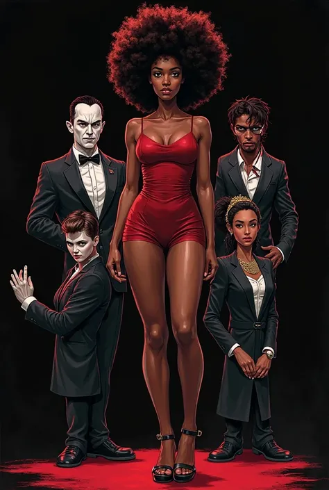 Black girl with afro hair standing next to her other varients
Her
Vampire her
Prep her
Sadistic her
Regal her
