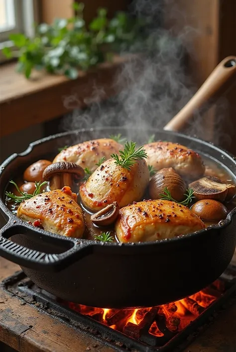 Chicken stewed with mushrooms