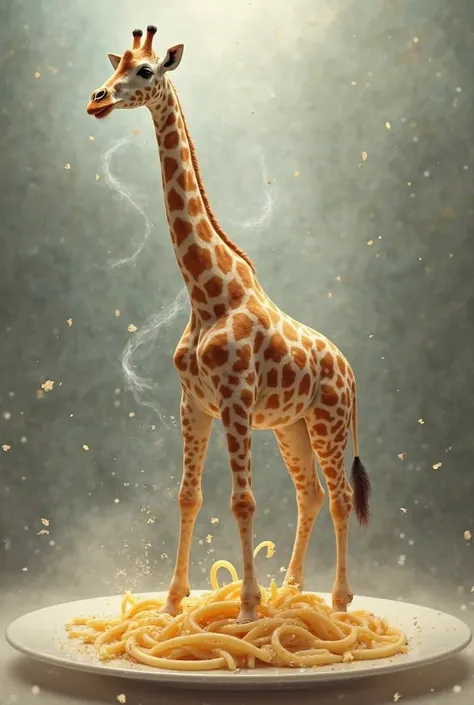 A picture of a giraffe combined with carbonara pasta