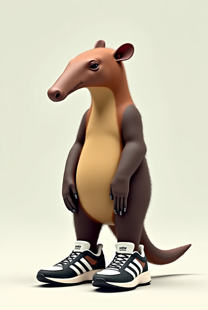 Anteater with giant Adidas sneakers on the foot