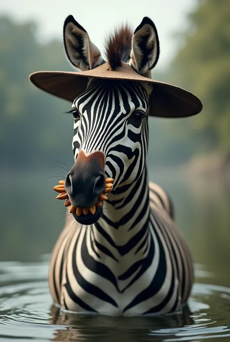 A hat-toothed zebra in a place with water