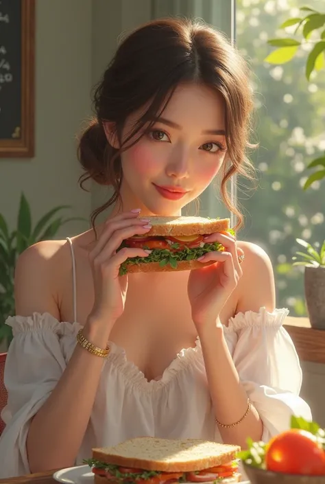Woman eating a sandwich