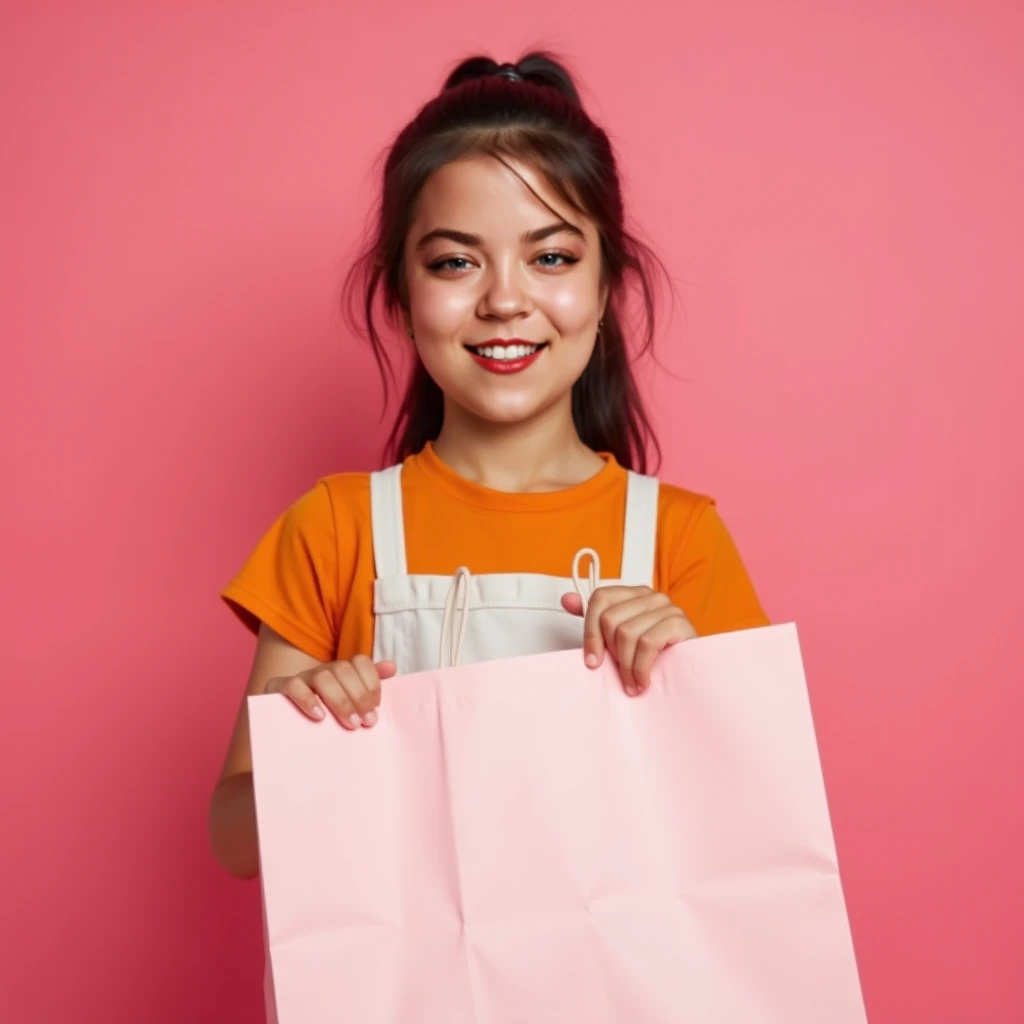 A young girl, around 6-, is the central subject. She is smiling broadly, showcasing her teeth. Her dark hair is pulled back in...
