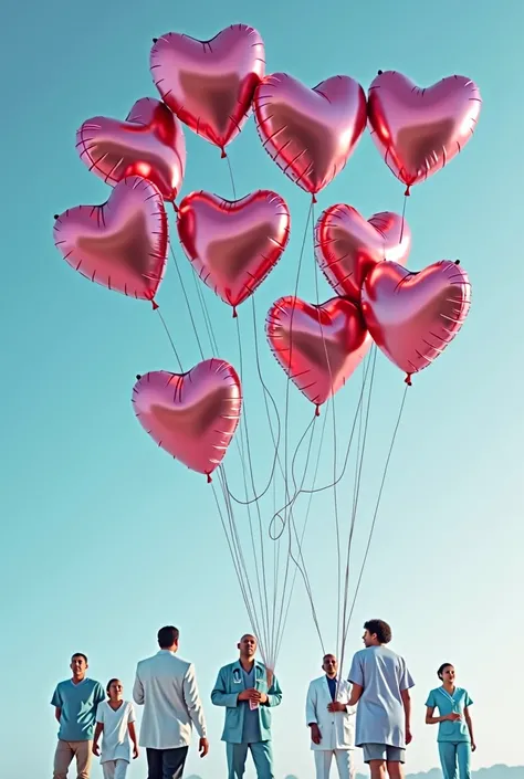 I created an image with heart-shaped balloons spaced apart from each other, of different colors and sizes,de différentes couleur...