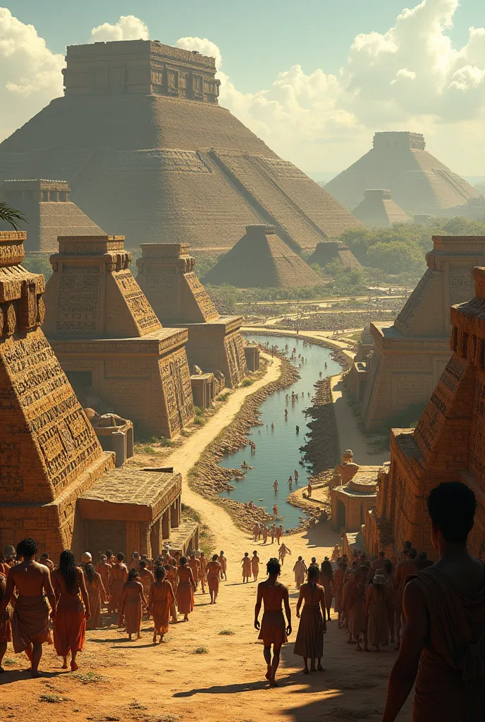 Imagine you are a traveler who time-traveled to Cahokia at its peak. Describe what you see, hear, and feel as you explore the ci...
