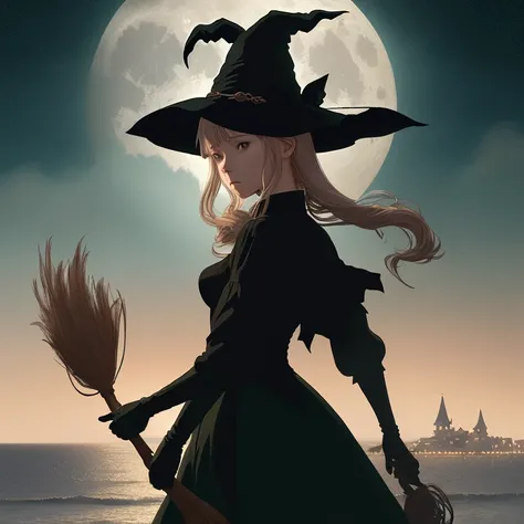 Translucent Illustration 、 anime style illustration 、 Little Silhouette in the Distance 、 Small Silhouette of a Witch ...