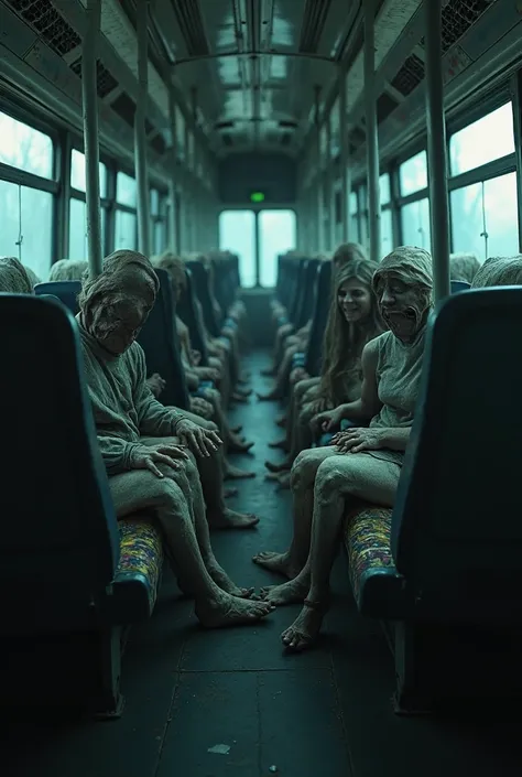 A picture of the story of seat 7 on a bus where passengers are transformed into seats. A terrifying story.