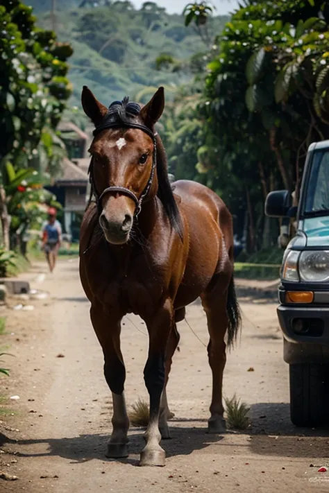 A half-monkey horse walks around the island of Sumatra