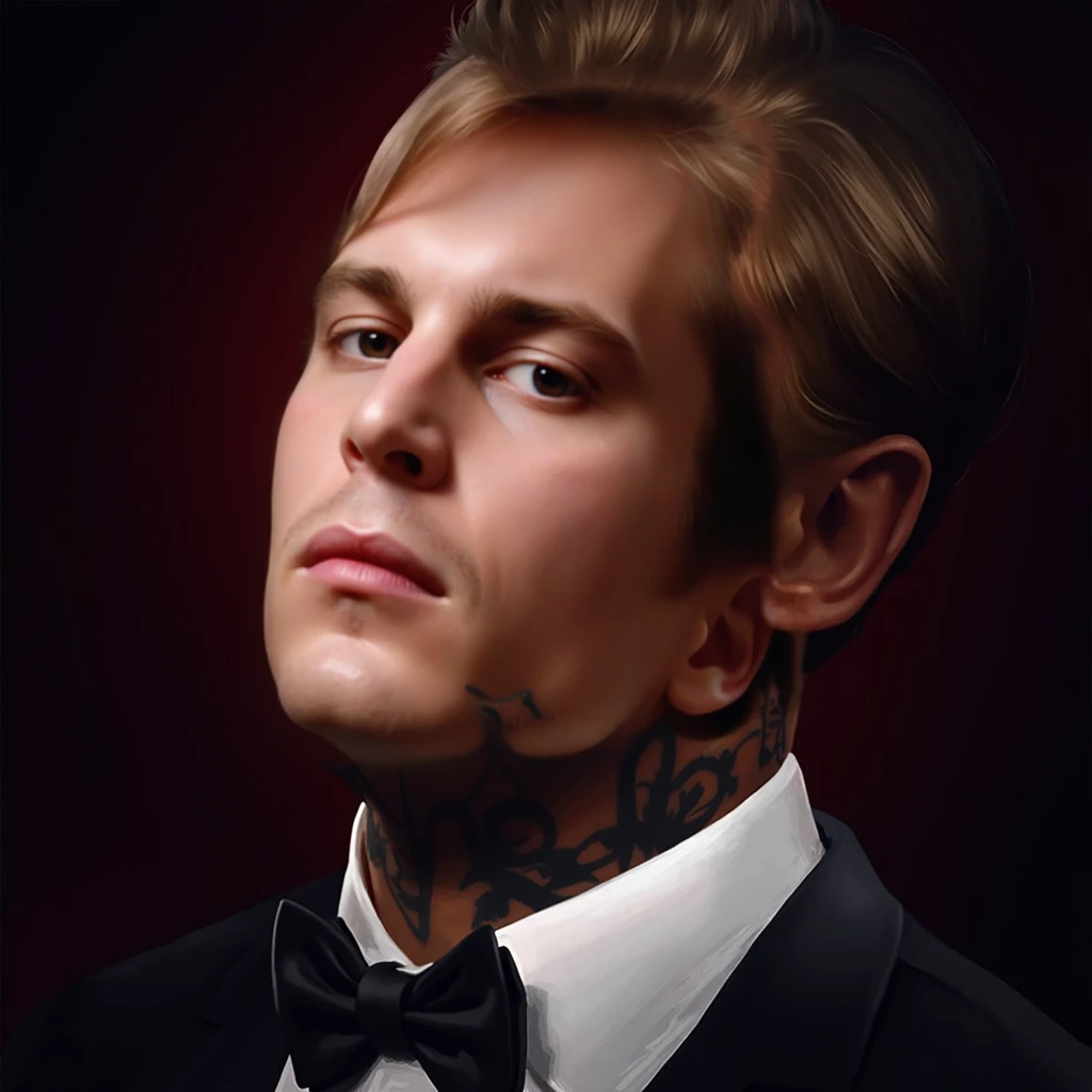 Highly detailed digital portrait, digital painting technique with smooth gradients, dark blue background with soft vignetting, d...