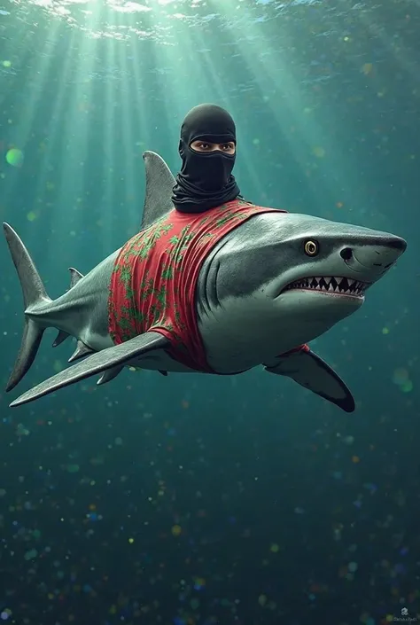 A shark with an Algerian jersey and a balaclava