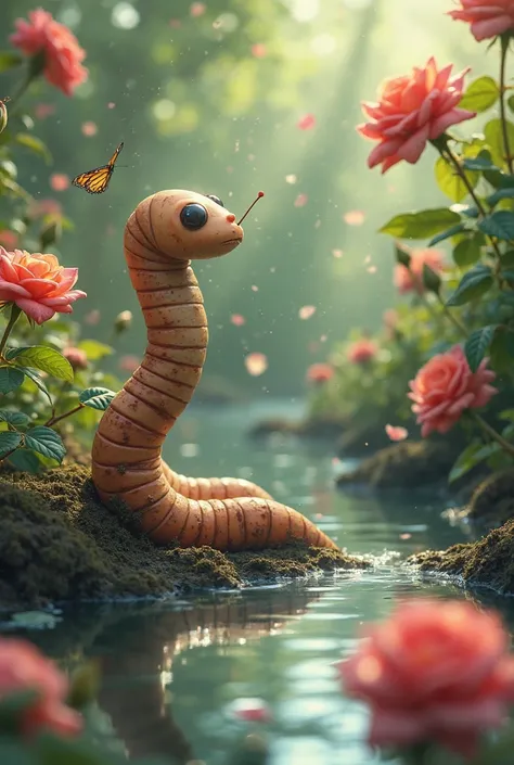 One day, an earthworm wished to see the beauty and taste the nectar and inhale the fragrance of the flowers so it requested the ...