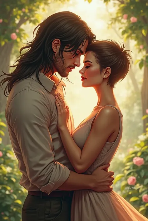 long haired guy and short haired girl couple