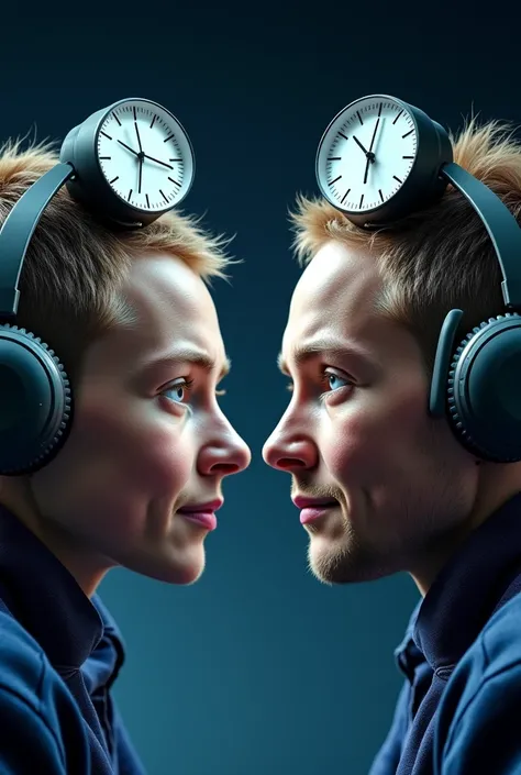 "A split-screen image: On the left side, a twin in a spaceship traveling fast near light speed; on the right side, the other twi...