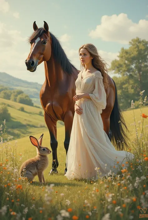 Girl with horse and hare