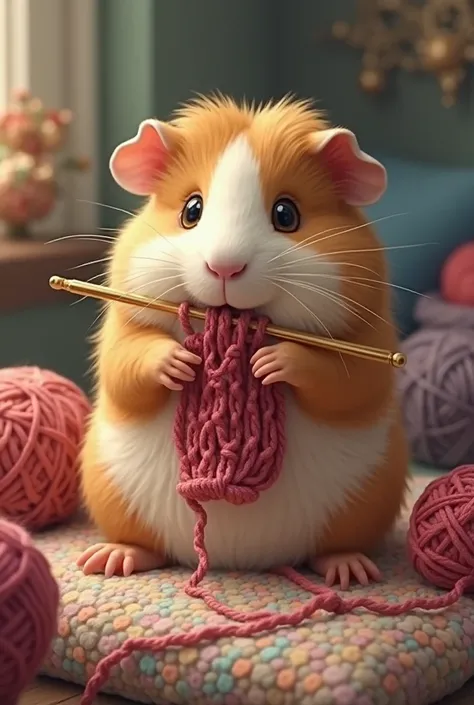 Guinea pig knitting with two needles