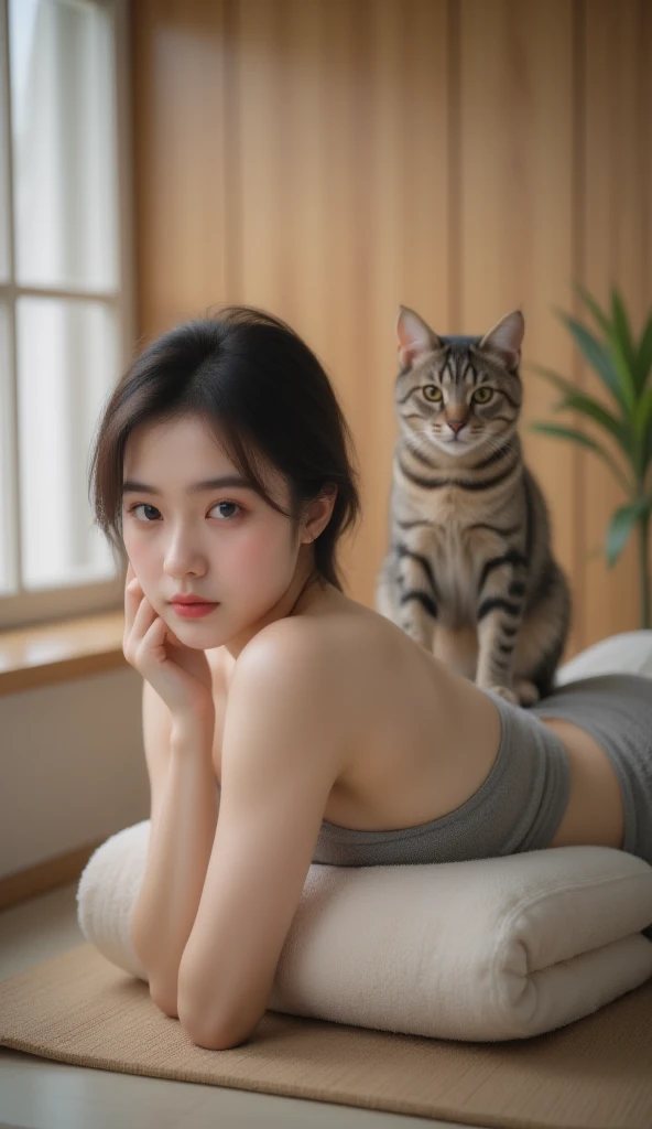 ((Masterpiece, top quality, high resolution, high-definition unified CG 8K wallpaper )), Massage room, 1 girl and 1 cat, Young A...