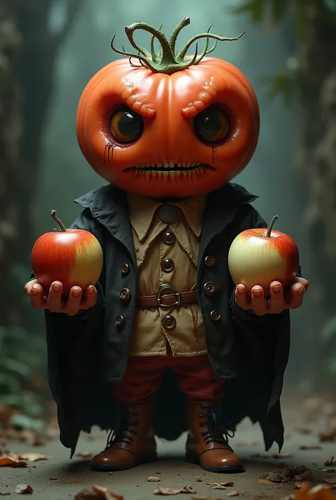 The evil and merciless se帽or is a tyanka tomato with big eyes and two eggs in his left hand and let him hold a humpty dumpty man...