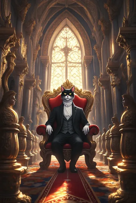 Replace the cat sitting on the king's chair in the first image you create