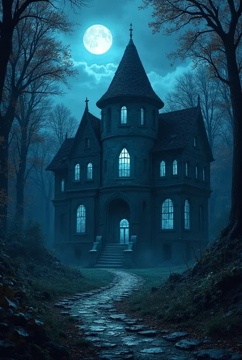 Visual: An old, crumbling palace surrounded by a dark, dense forest. The palace walls are cracked, and a mysterious blue glow sh...