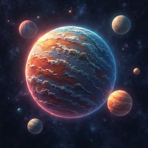 I need several images of planets with a colorful but realistic design, But seen from space, for a board game