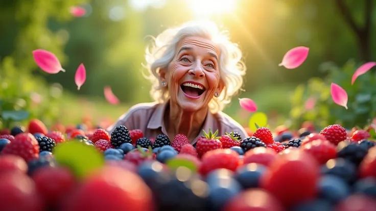 Happy senior character feeling youthful and energetic thanks to berries.