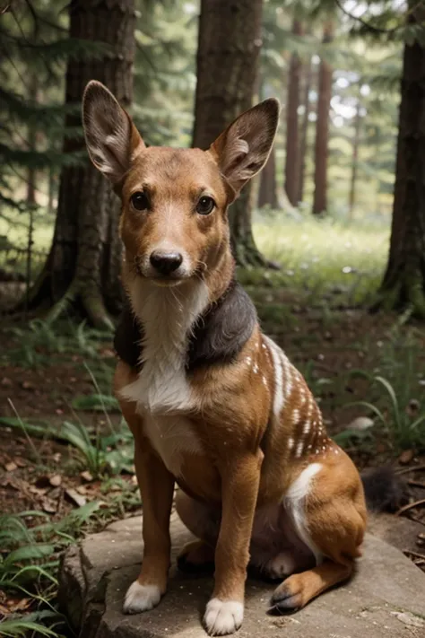The dog stopped and raised its ears. The sound of a small deer screaming was heard