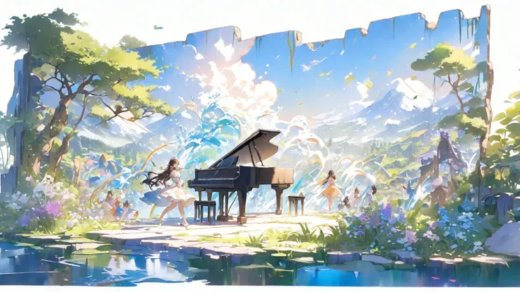 ((masterpiece)), (( Best Quality )), ( nothing), (bright color), ( simple white background:1.6), landscape, ( beautiful), ( Bi...