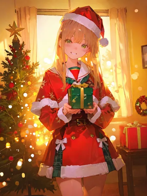 High School Girls in Christmas Costumes,uniform,High School Girls Wearing Santa Hats,High School Girls Standing in Front of Chri...