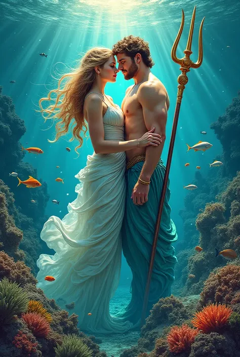 Je veux un groupe de photos dans une seule image qui contient tous les événements de l'histoire Amphitrite w Poseidon