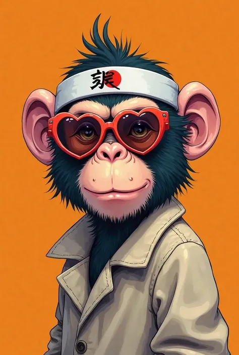 Create in cyberpunk style The image features a young and cartoon-style monkey, with a striking and fun look. The monkey has a li...