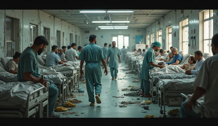 4. Humanitarian Crisis
Prompt:
“Overcrowded hospital in Gaza, doctors treating wounded ren, lack of medicine, humanitarian aid ...