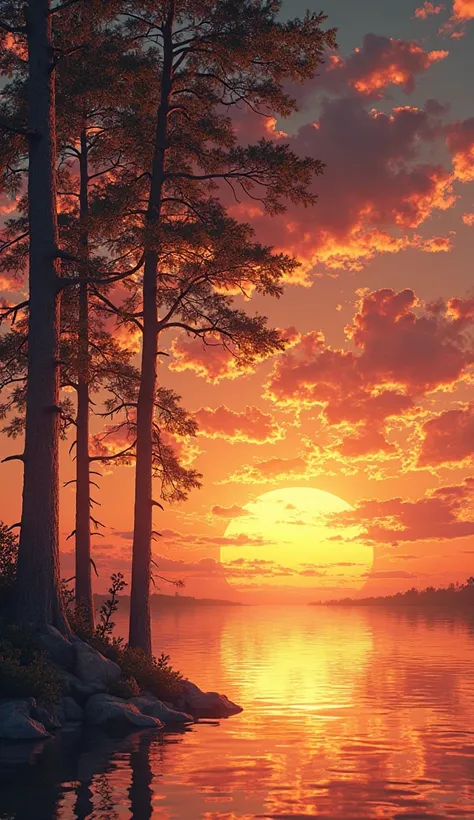 Beautiful sunset with trees