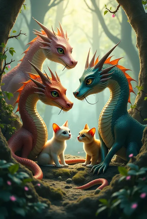 Photo of three dragons mother kitten snake